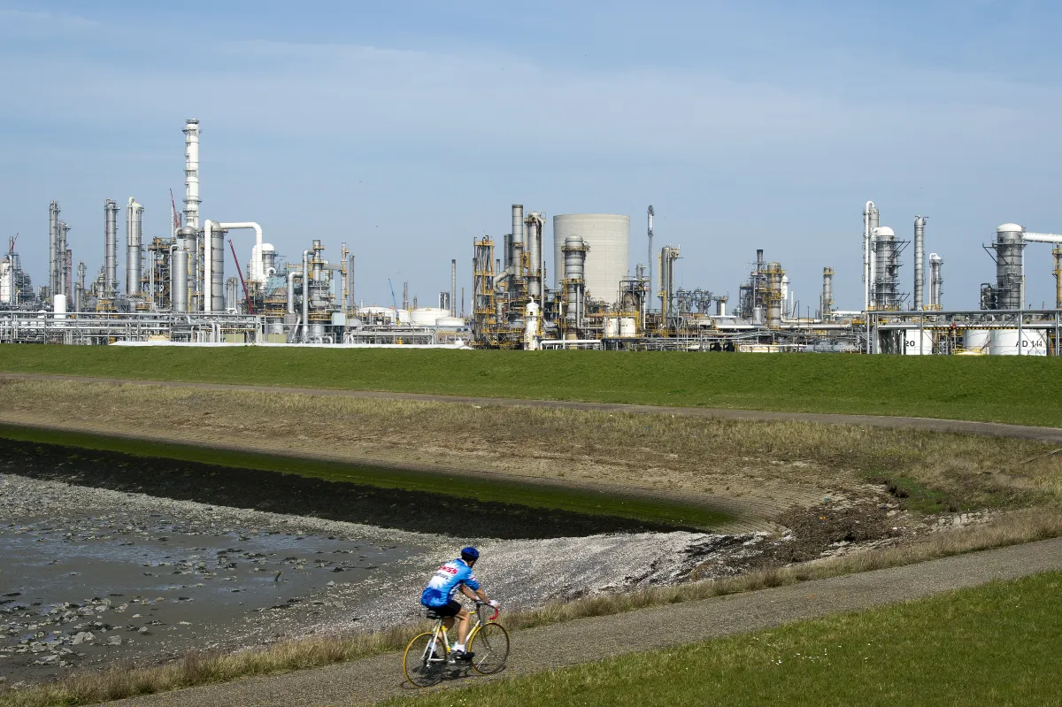 Industriegebied Braakmanhaven bij Terneuzen met fietser op de voorgrond