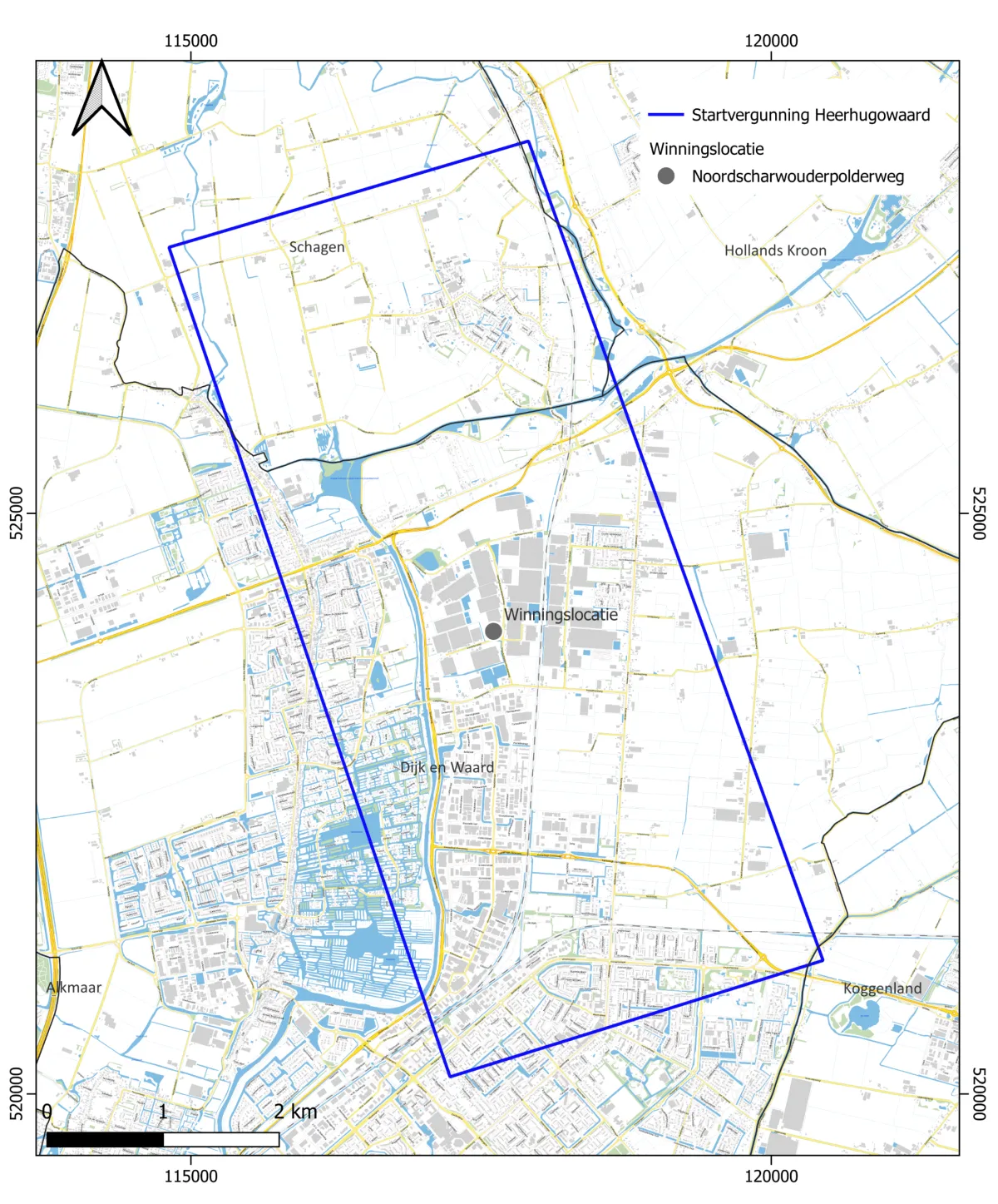 Plattegrond van aardwarmtewinning bij Heerhugowaard