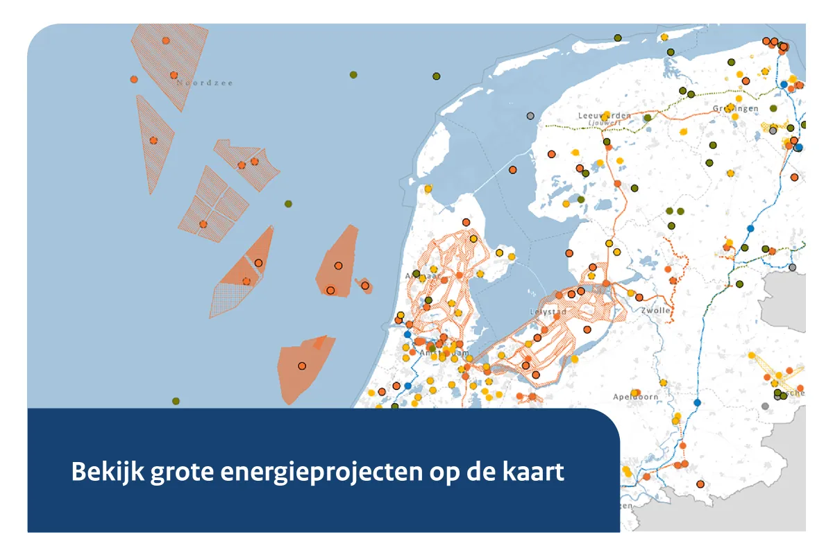 Visual van de landelijke kaart met de tekst: "Bekijk grote energieprojecten op de kaart"